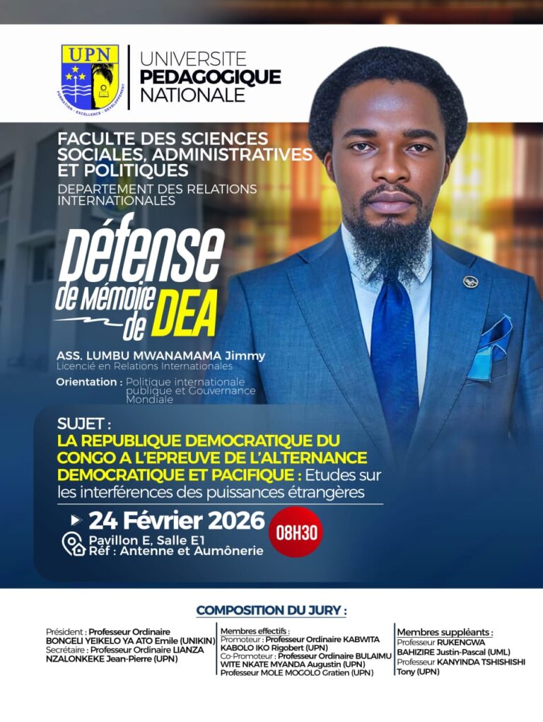 Alternance politique en RDC : Jimmy Lumbu explore les interférences étrangères dans son mémoire de DEA